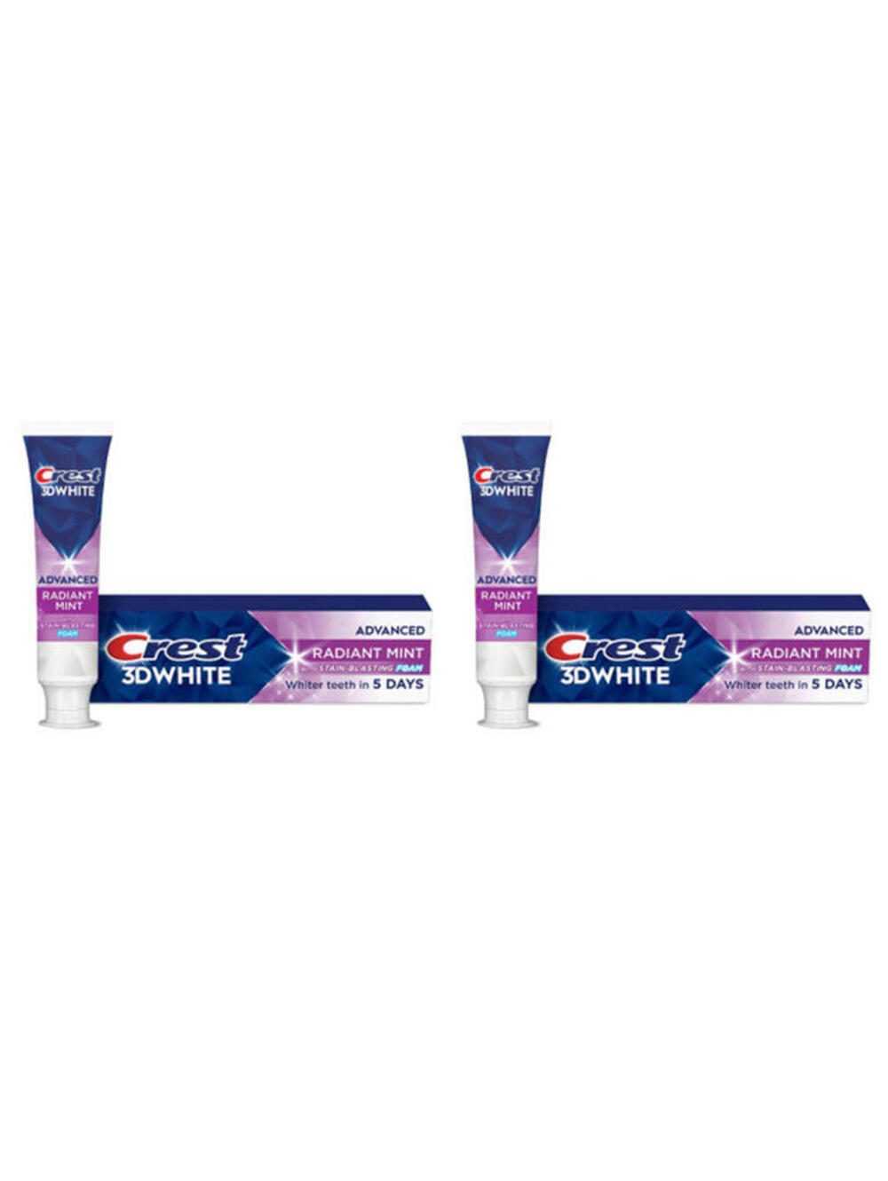 QTY 2 -Crest 3DWhite Advanced Whitening Toothpaste, Radiant Mint, 3.3 oz
